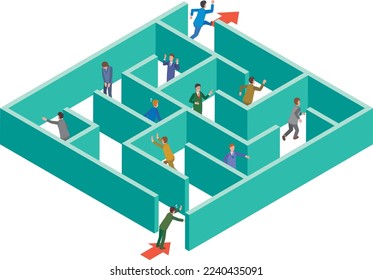 Image illustration of a businessman lost in a maze