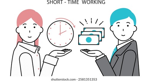 Image illustration of businessman paying woman who works short time