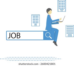 Image illustration of a businessman sitting on a search window and searching for a job on a computer