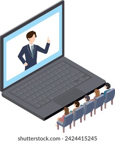 Image illustration of businessmen and viewers holding an online seminar