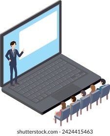 Image illustration of businessmen and viewers holding an online seminar
