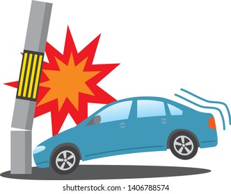 Image Illustration Of A Car Crashing Into A Telephone Pole