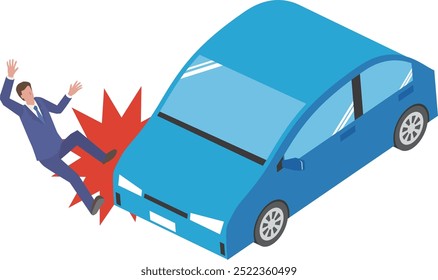 Image illustration of a car and a man in a traffic accident