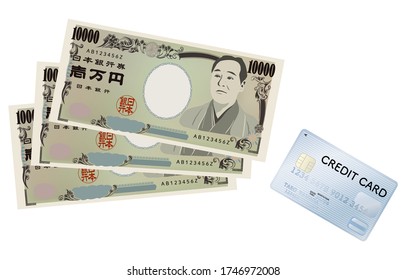 Image illustration of cashing, cash and credit card (platinum) - Translation: Bank of Japan ticket, 10,000 yen, Bank of Japan