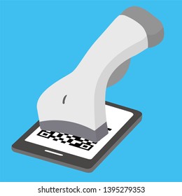It is an image illustration of cashless payment with a smartphone. Ideal for illustrations of systems that use QR codes and barcodes.