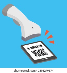 It is an image illustration of cashless payment with a smartphone. Ideal for illustrations of systems that use QR codes and barcodes.