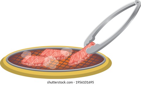 Image illustration of charcoal-grilled meat (beef is sandwiched between tongs)