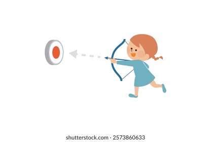 Image illustration of a child aiming at a target with a bow and arrow