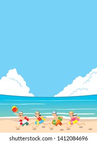 Image illustration of children running in a bathing suit on the beach