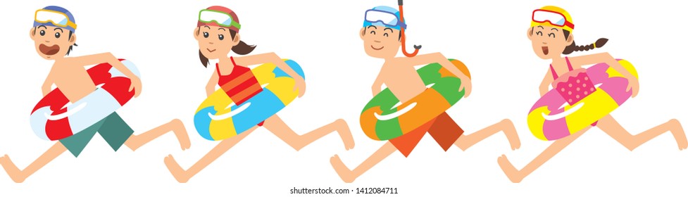 Image illustration of children who run in a bathing suit
