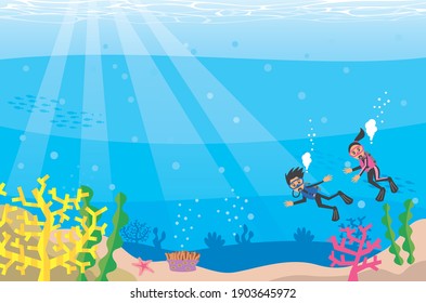 Image illustration of clear and beautiful sea and scuba diver