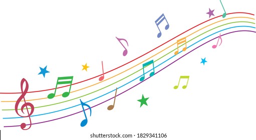 Image illustration of colorful musical notes and staff