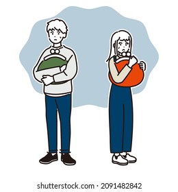 Imagen de una pareja que no da su dinero. vector.