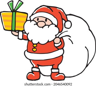 Image illustration of cute Santa Claus holding a gift (hand-painted)
