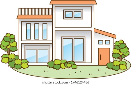 Image illustration of a detached house with a garden