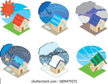 Image illustration of detached house and weather and disaster