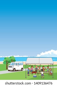 Image illustration doing barbecue by company member on the beach