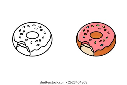Image illustration of donuts eaten wrapped in pink cream with two different variations, suitable as icons, logos and stickers.