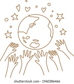 Image illustration of environmental conservation (earth and hands) (simple line art)