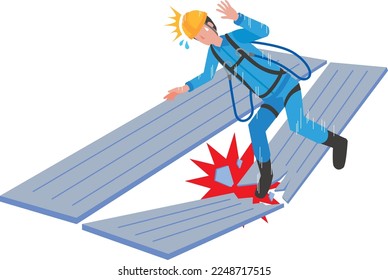 Image illustration of a fall accident due to stepping through the roof material