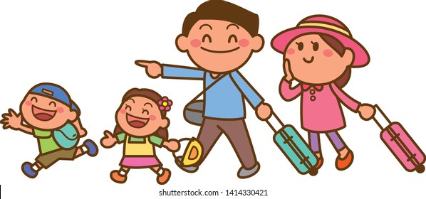 Image illustration of family of four going to travel