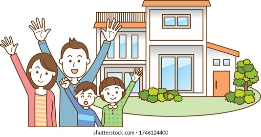 Image illustration of a family of four waving in front of my home