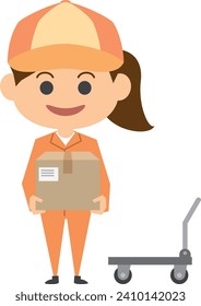 Image illustration of a female delivery person carrying luggage