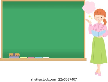 Image illustration of female lecturer explaining on blackboard