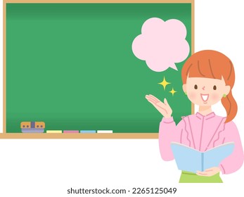 Image illustration of female lecturer explaining on blackboard