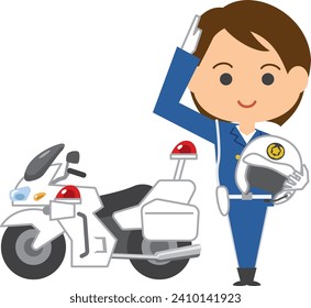 Image illustration of a female motorcycle police officer saluting