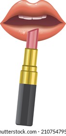 Image illustration of female mouth and lipstick (cosmetics)