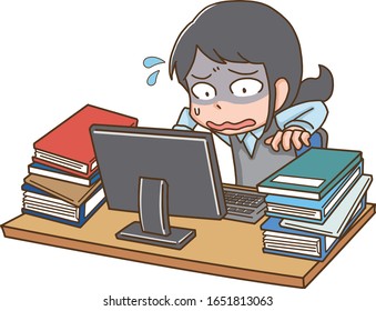 Image illustration of a female office worker who is chased by hard work