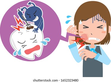 Image illustration of a female office worker whose tooth decay hurts