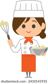 Image illustration of a female pastry chef holding cooking utensils