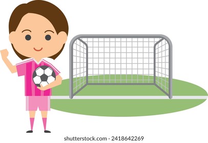 Ilustración de la imagen de una jugadora de fútbol femenina y gol