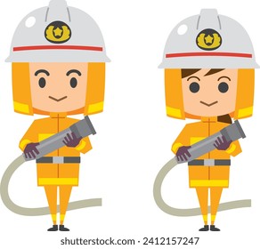 Image illustration of a firefighter holding a hose (men and women set)