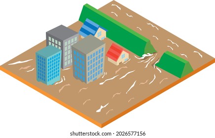 Image illustration of flood damage caused by levee breach