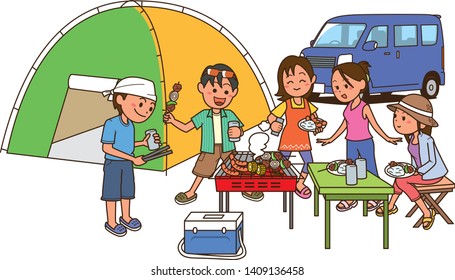 Image illustration of friends doing barbecue