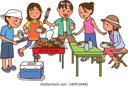 Image illustration of friends doing barbecue
