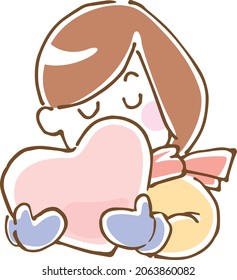 Image illustration of a girl holding a heart (hand-drawn)