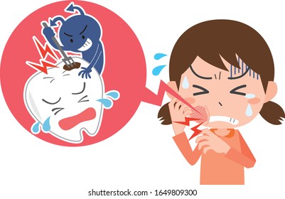 Image illustration of a girl hurting tooth decay