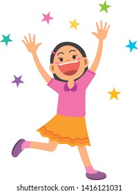 Image illustration of a girl who is delighted to raise their hands