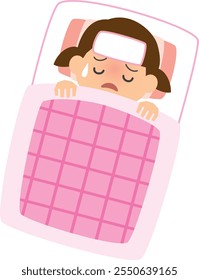 Imagem ilustrativa de uma menina que está doente e dormindo em um futon