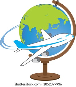 Ilustración de imágenes de un globo terráqueo y de un avión