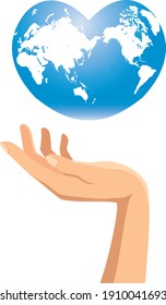 Image illustration of a hand holding a heart-shaped earth