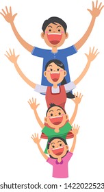 Image illustration of a happy family of four. (Upper body) (vertical alignment)