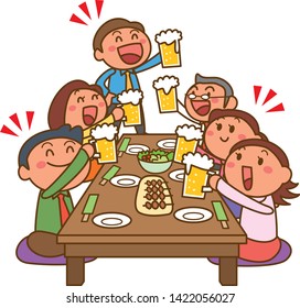 Image illustration having a drinking party with work members