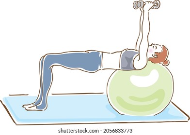 Image Illustration Of A Healthy Woman Exercising With A Balance Ball (hand-drawn)