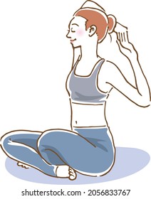 Image illustration of a healthy woman stretching (hand-drawn)