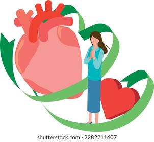 Image illustration of a heart transplant and a woman